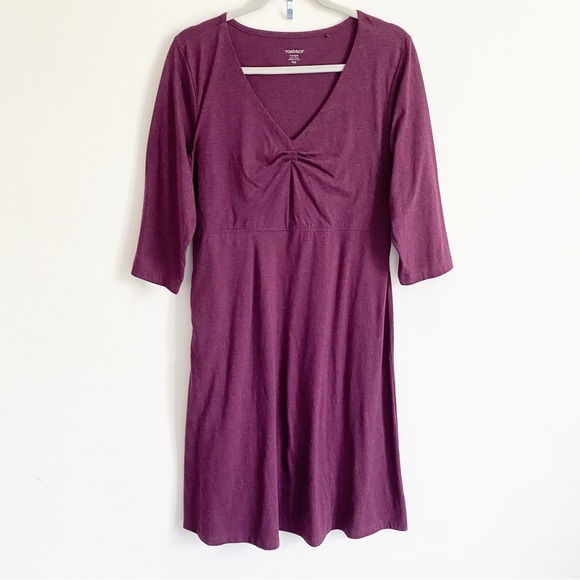 Toad & Co. Rozmonde Rosalinda 3/4 Sleeve V-Neckline Purple Organic Dress Large L - Picture 2 of 9